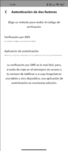 captura de pantalla | Selección del método de doble factor en Snapchat 